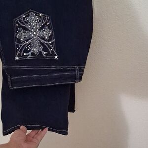 Cato Dark Blue Embellished Flare Jeans